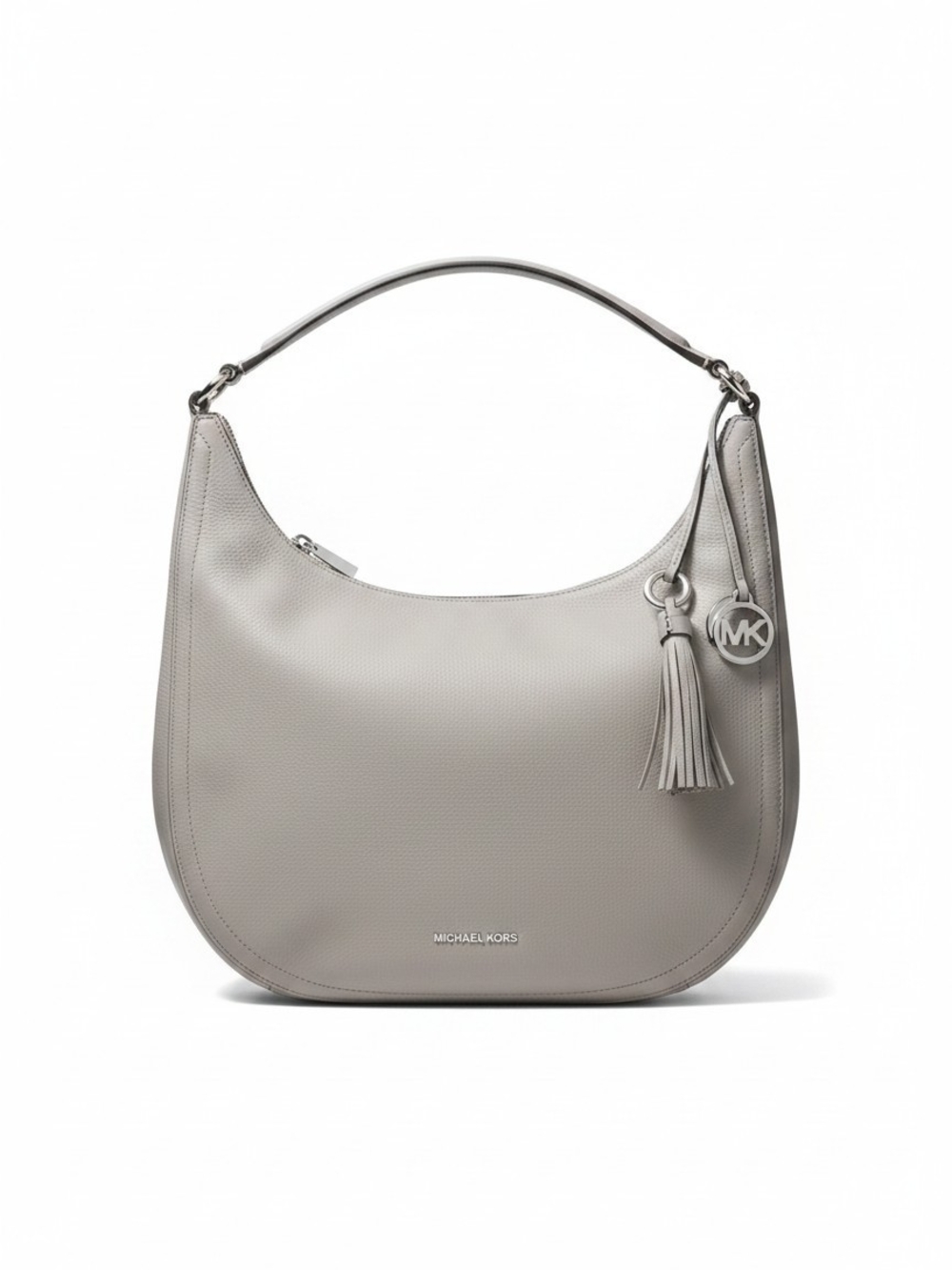 #160 Michael Kors TAN Pebbled Leather Shoulder Hobo with Tassel Charm